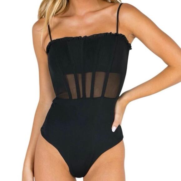 Princess Polly Tops - Princess Polly size 6 Cartia Black Structured Partially Sheer Bodysuit